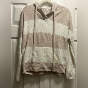 Barefoot Dreams Bamboo Chic Lite Cream and Tan Hooded Sweater